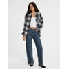 No Boundaries Slouchy Flannel Shirt with Side Pock