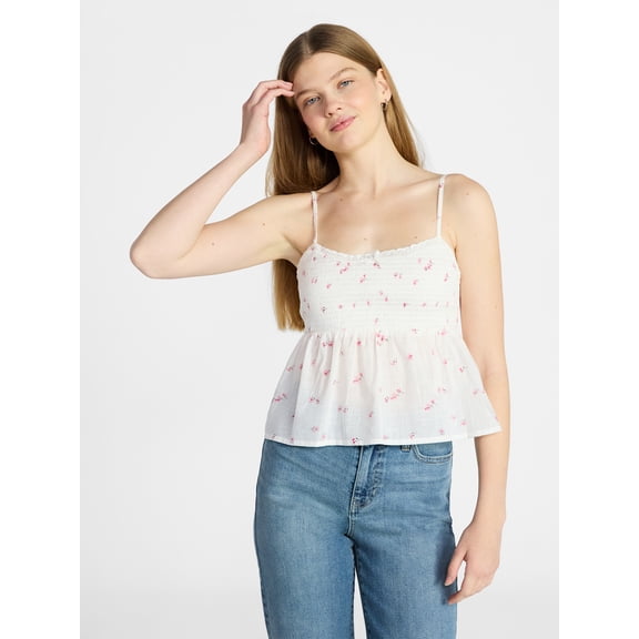 No Boundaries Cotton Smocked Baby Doll Tank Top, Women's XXS-XXXL