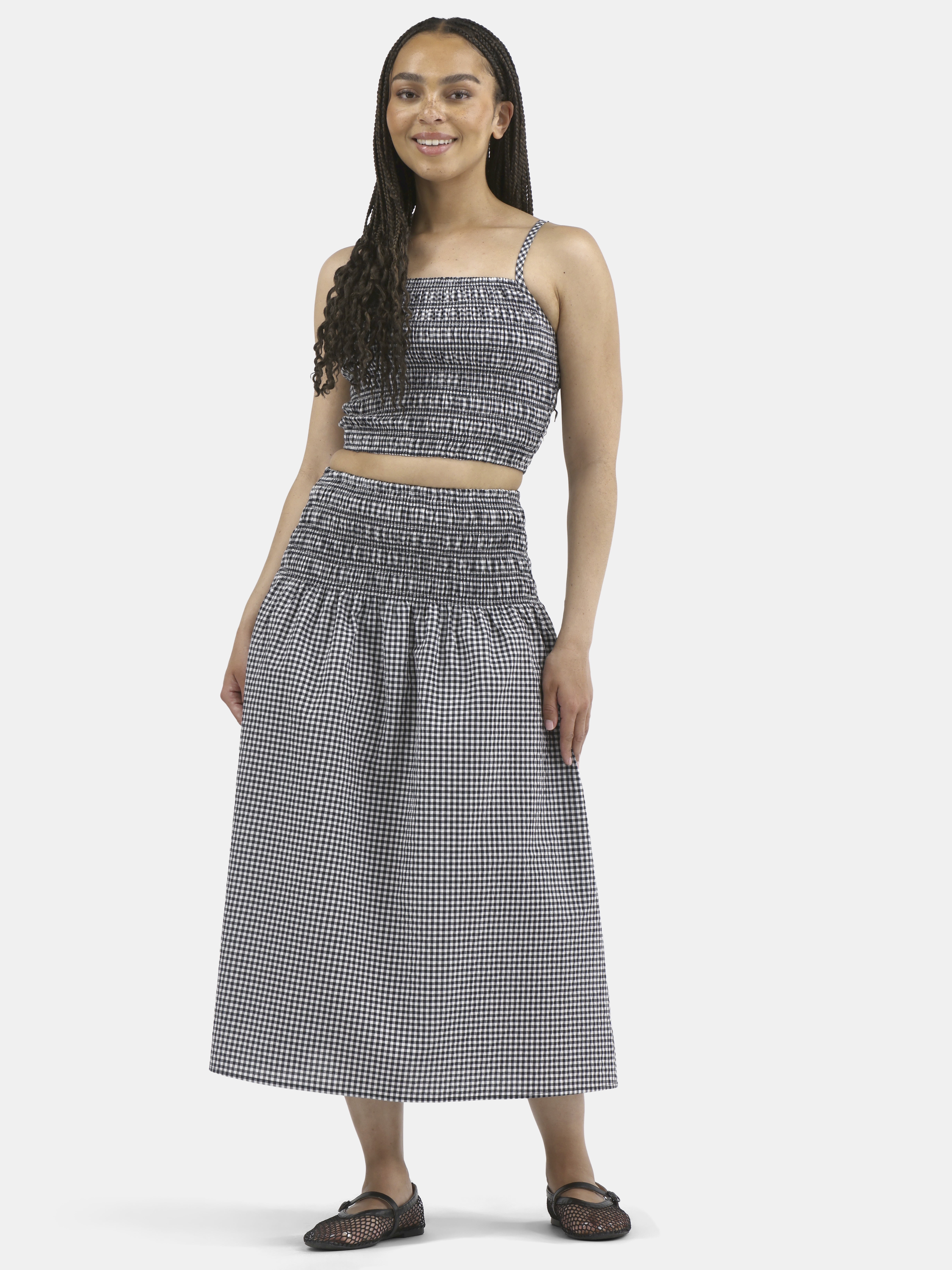 【新品未使用】2way cut out border tops No Boundaries Smocked Cami Top and Maxi Skirt Set, 2-Piece