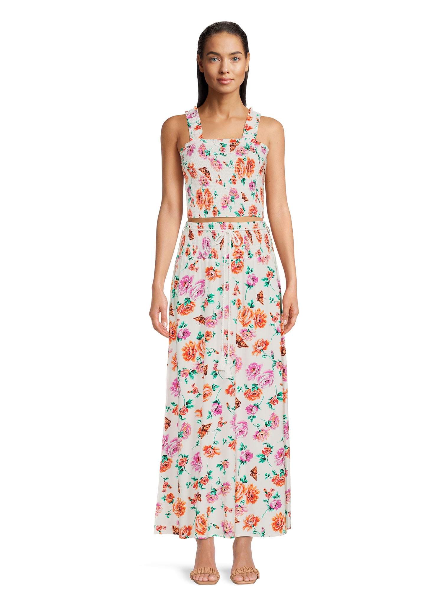 No Boundaries Smocked Crop Top & Maxi Skirt Set (Women's), Sizes XS-XXXL