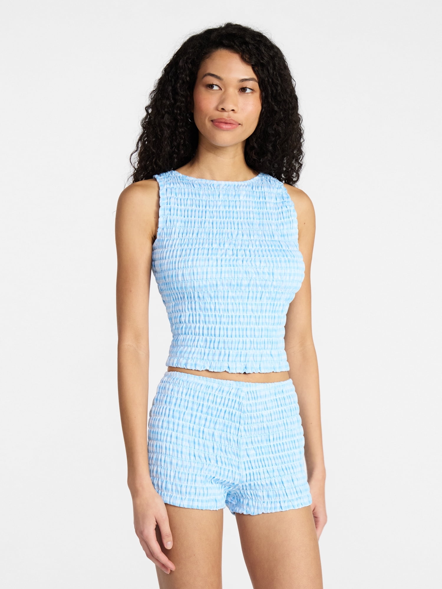 No Boundaries Smocked Tank Top and Shorts Set, 2-Piece, Women's