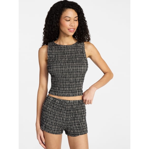 No Boundaries Smocked Tank Top and Shorts Set, 2-Piece, Women's XXS-XXL