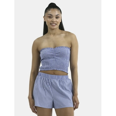 No Boundaries Smocked Tube Top and Shorts Set, 2-Piece, Women's