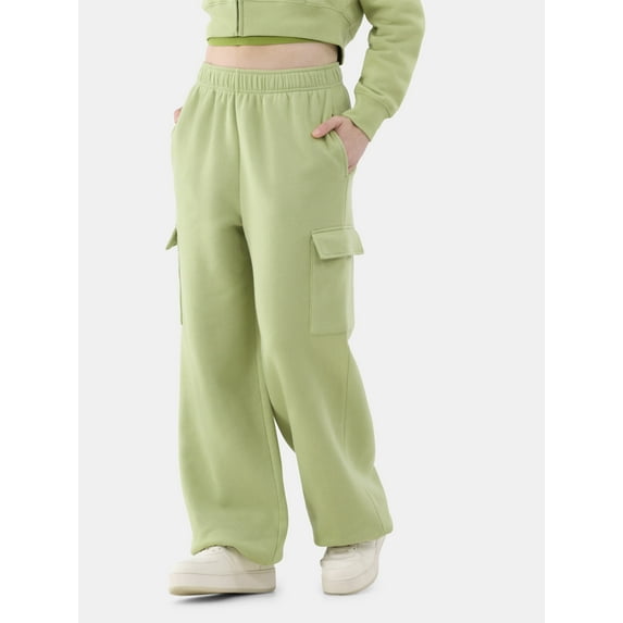 No Boundaries Soft Fleece Cargo Jogger Sweatpants, Women’s
