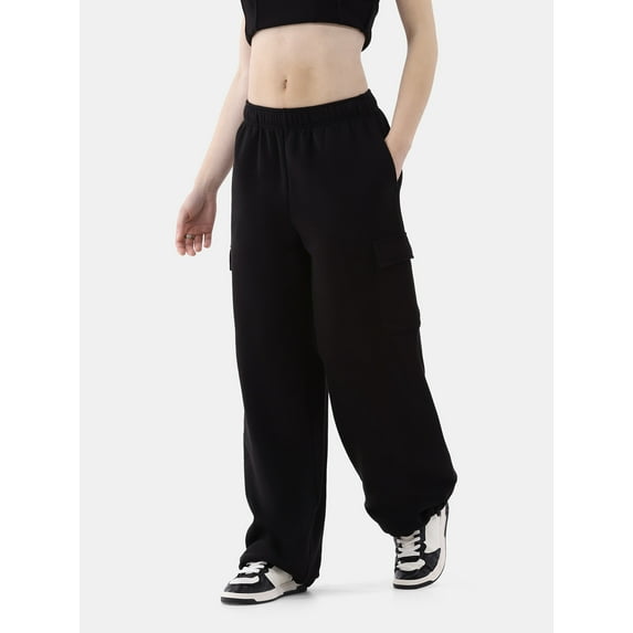 No Boundaries Soft Fleece Cargo Jogger Sweatpants, Women’s