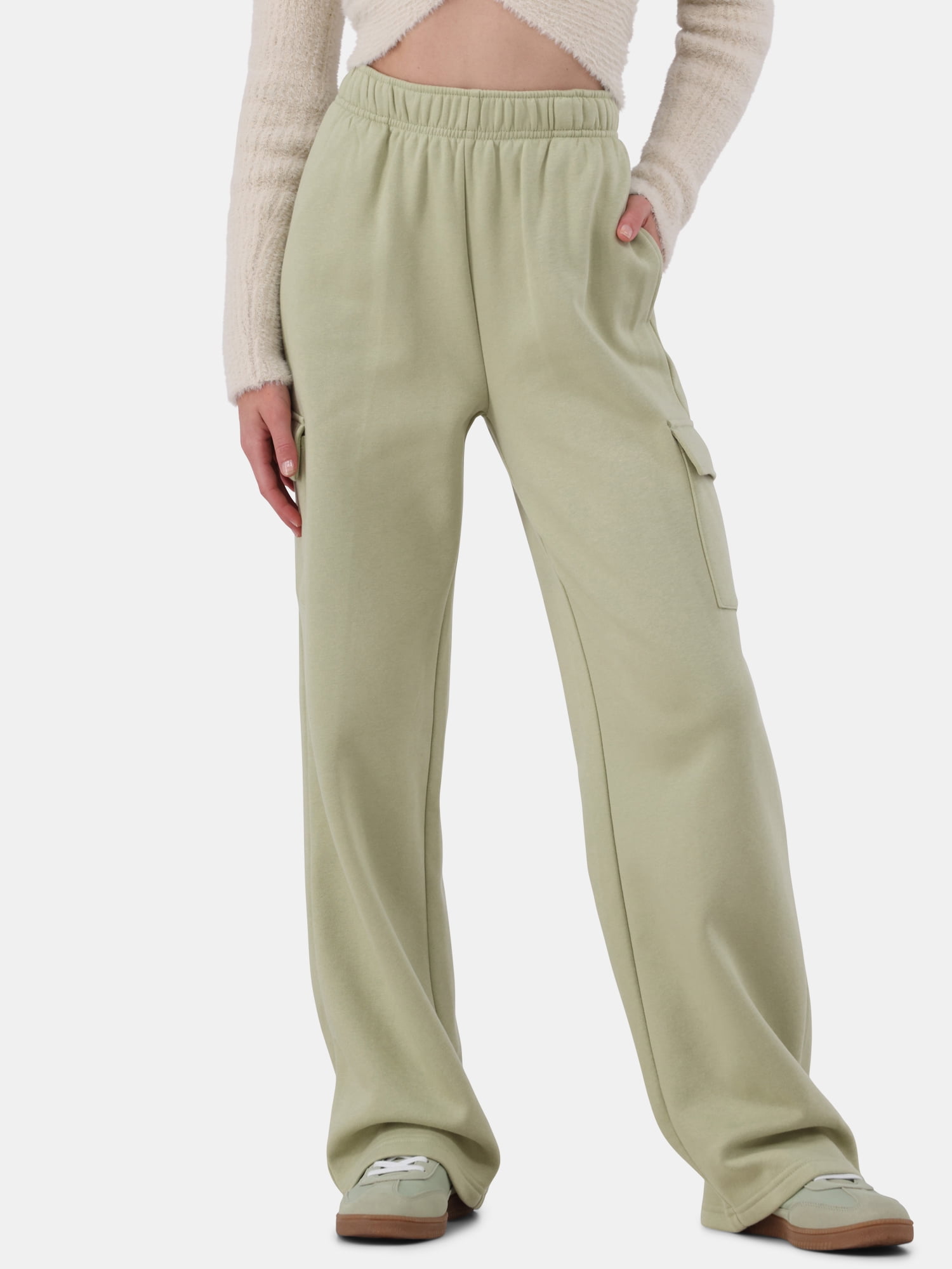 No Boundaries Soft Fleece Wide Leg Cargo Sweatpants, Women's