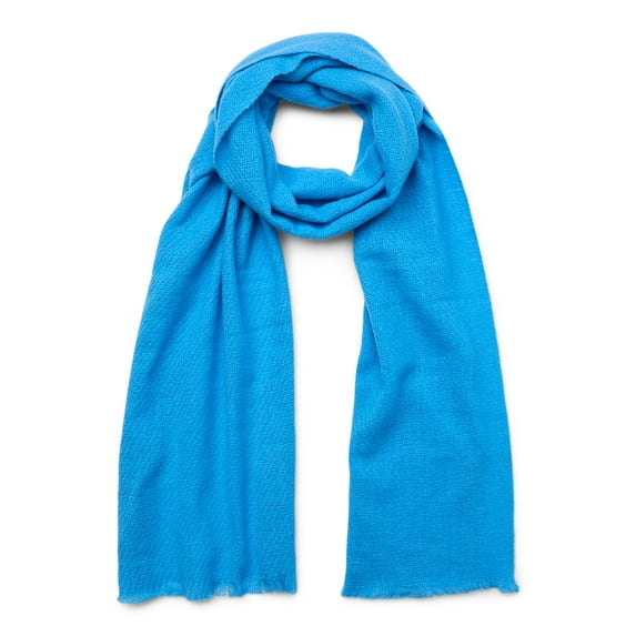 No Boundaries Women's Solid Blanket Winter Scarf with Frayed Edge, Blue