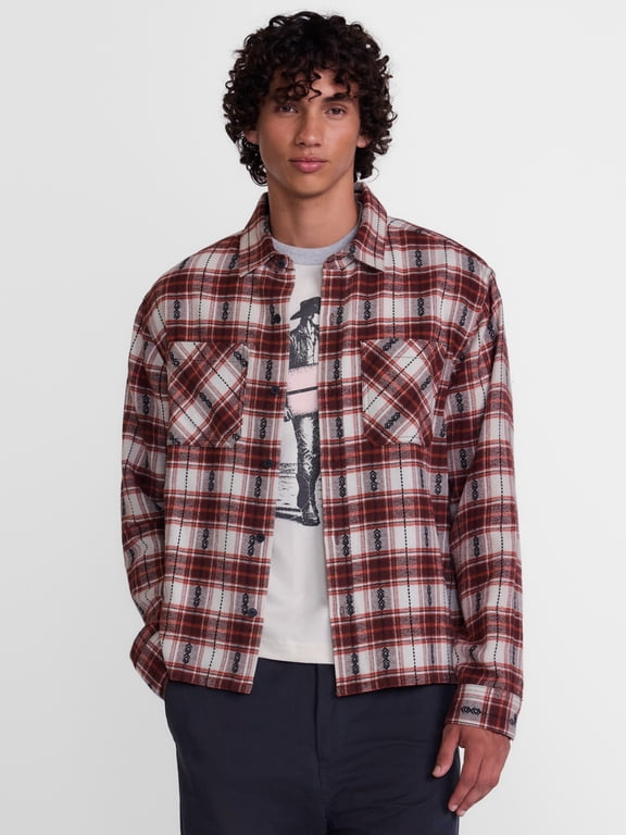 Southwestern Geo Print Plaid Flannel Shacket, Men's Sizes XS-4XLT