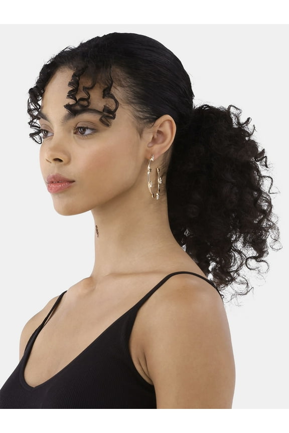 Sparkle Star Hoop Earrings, Womens