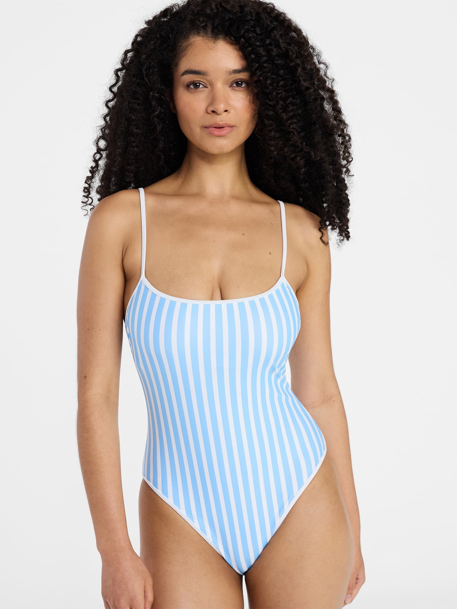 No Boundaries Sporty Stripe One-Piece Swimsuit, Women’s XXS-XXL