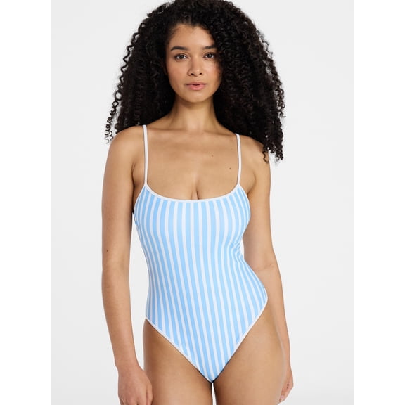 No Boundaries Sporty Stripe One-Piece Swimsuit, Women’s XXS-XXL