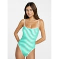 thumbnail image 1 of No Boundaries Sporty Stripe One-Piece Swimsuit, Women’s XXS-XXL, 1 of 5