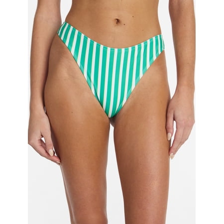No Boundaries Sporty Striped Mid-Rise Bikini Bottoms, Women’s XXS-XXL