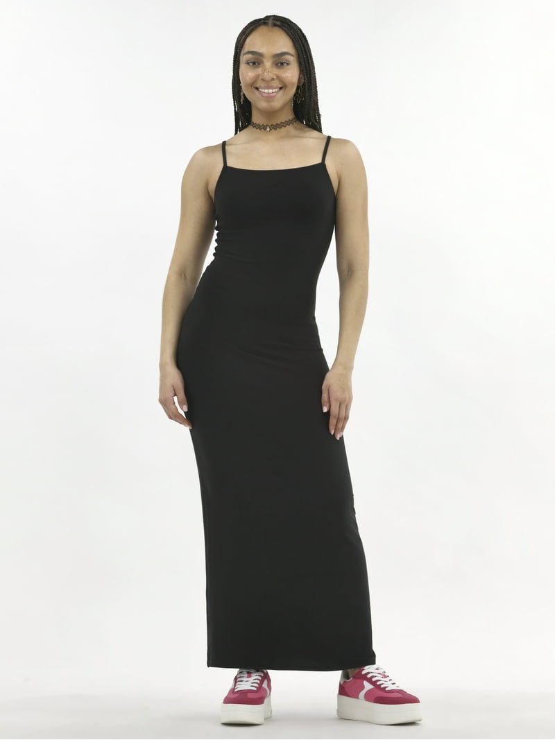 No Boundaries Women's Square Neck Maxi Dress Soft Jersey Fabric Above Ankle  Length Sleeveless - Walmart.com