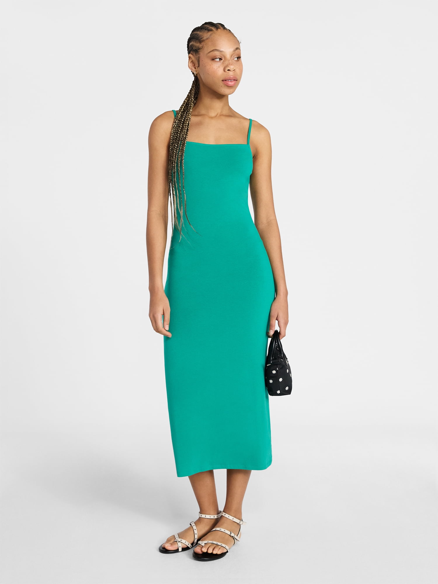 No Boundaries Sleeveless Square Neck Midi Dress, Women's & Women's