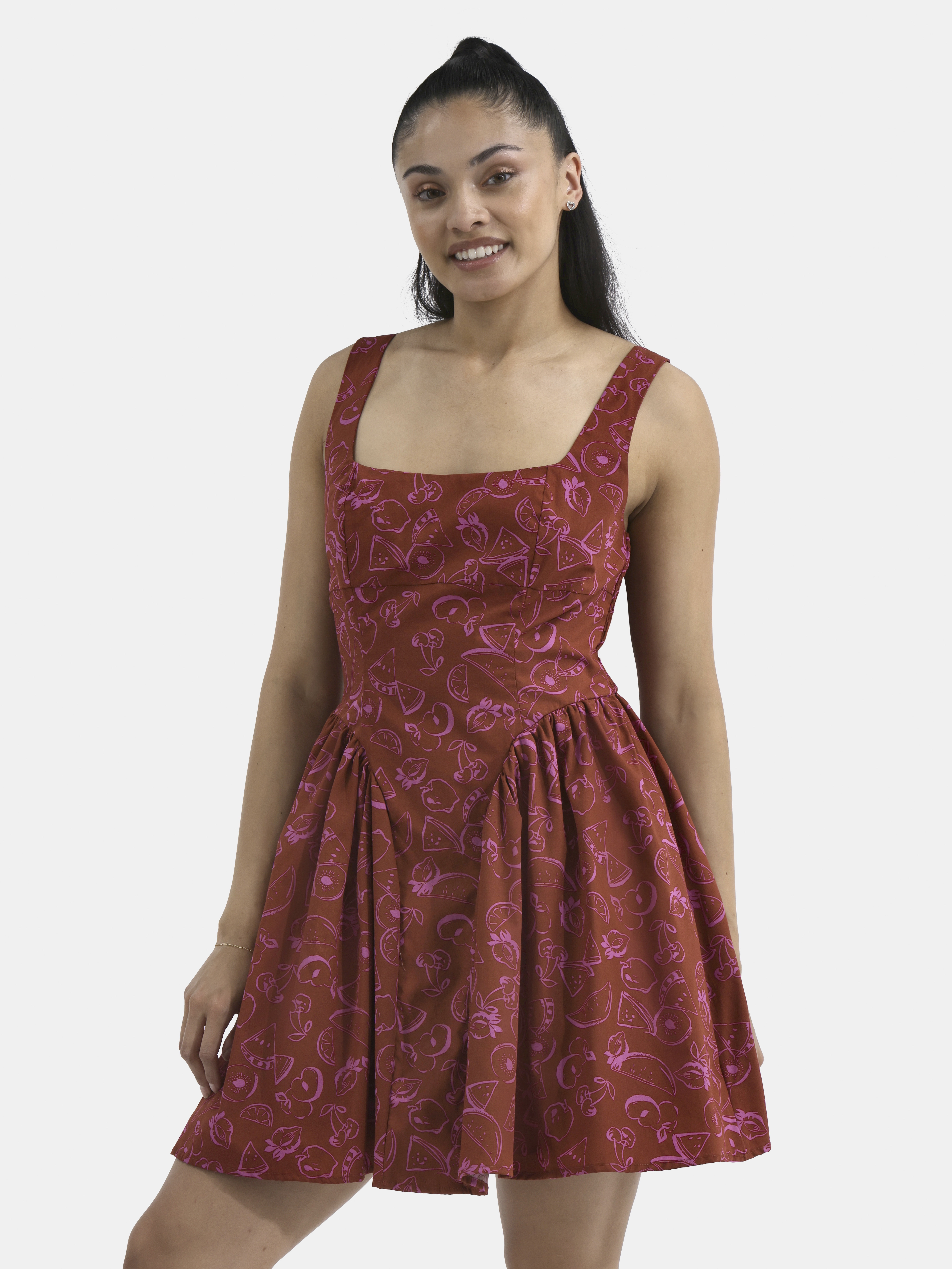 No Boundaries Square Neck V-Waist Poplin Dress, Women's