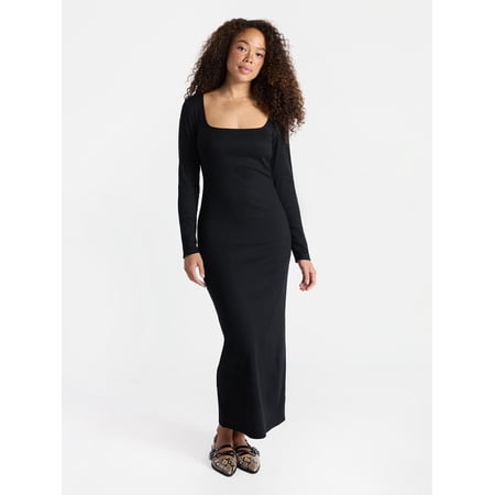No Boundaries Square Neck Dress with Long Sleeves, Women's