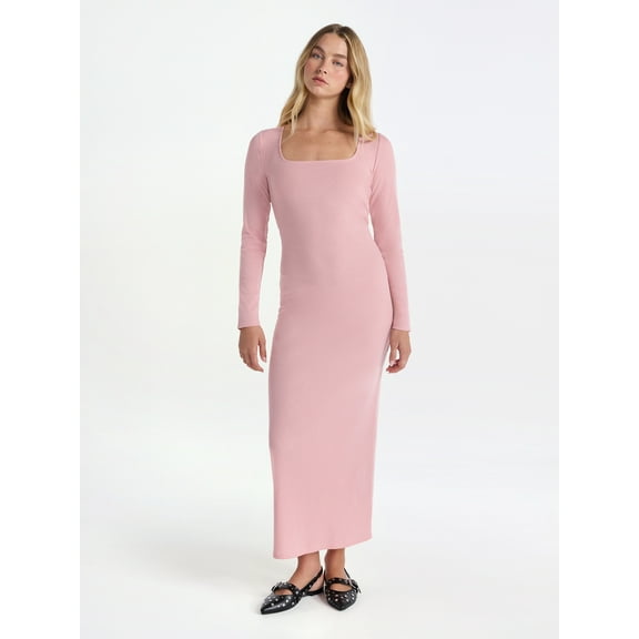 No Boundaries Square Neck Dress with Long Sleeves, Women's