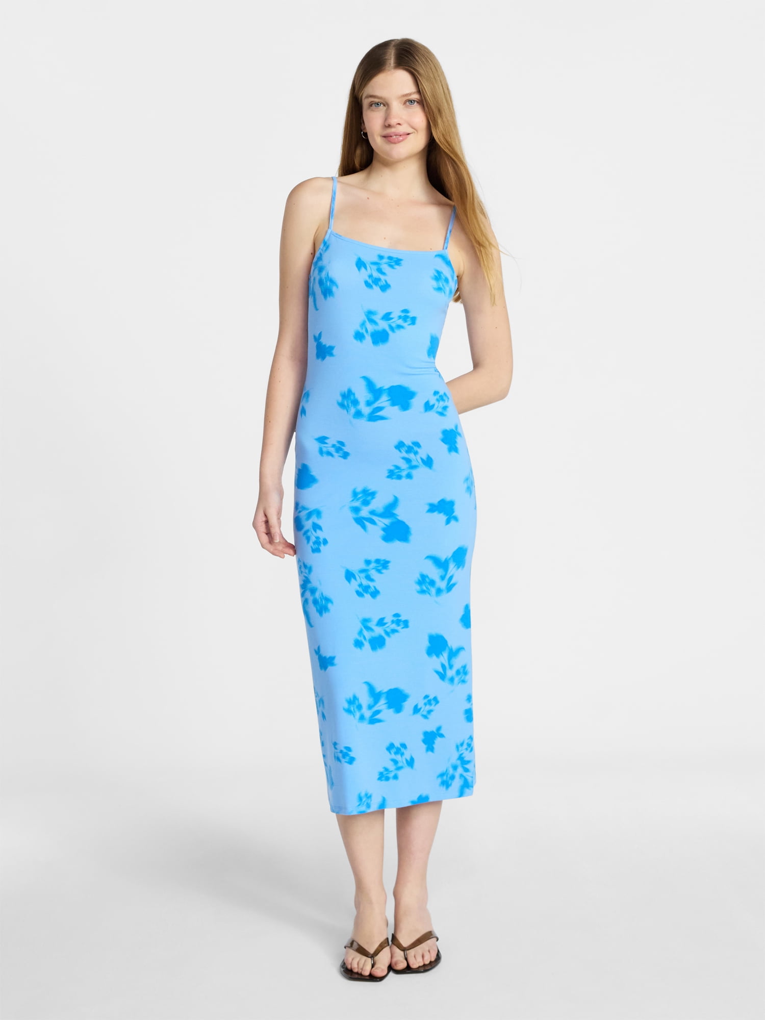 No Boundaries Sleeveless Square Neck Midi Dress, Women's & Women's Plus Sizes XXS-4X