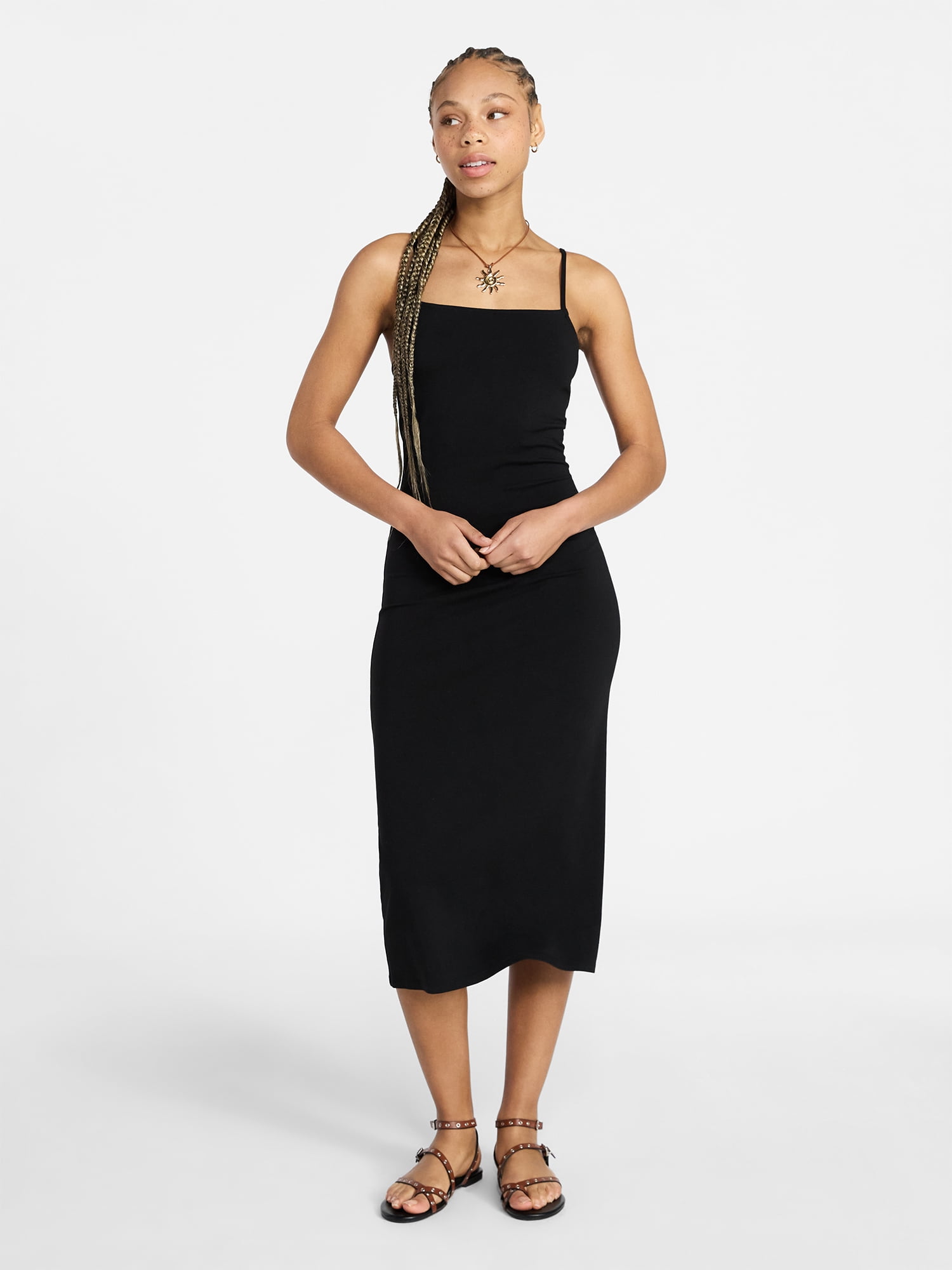 No Boundaries Sleeveless Square Neck Midi Dress, Women's & Women's Plus Sizes XXS-4X