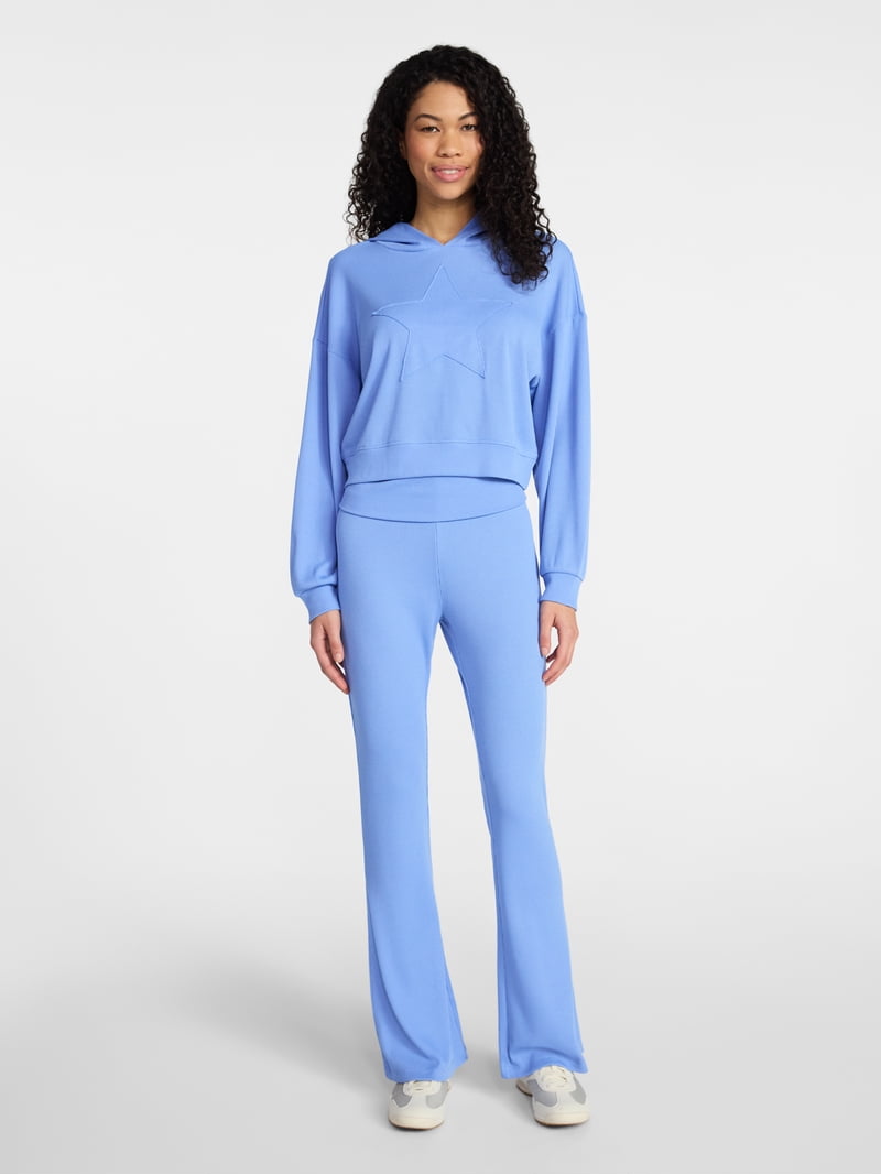 No Boundaries Star Hoodie and Foldover Flare Pants Set, 2-Piece