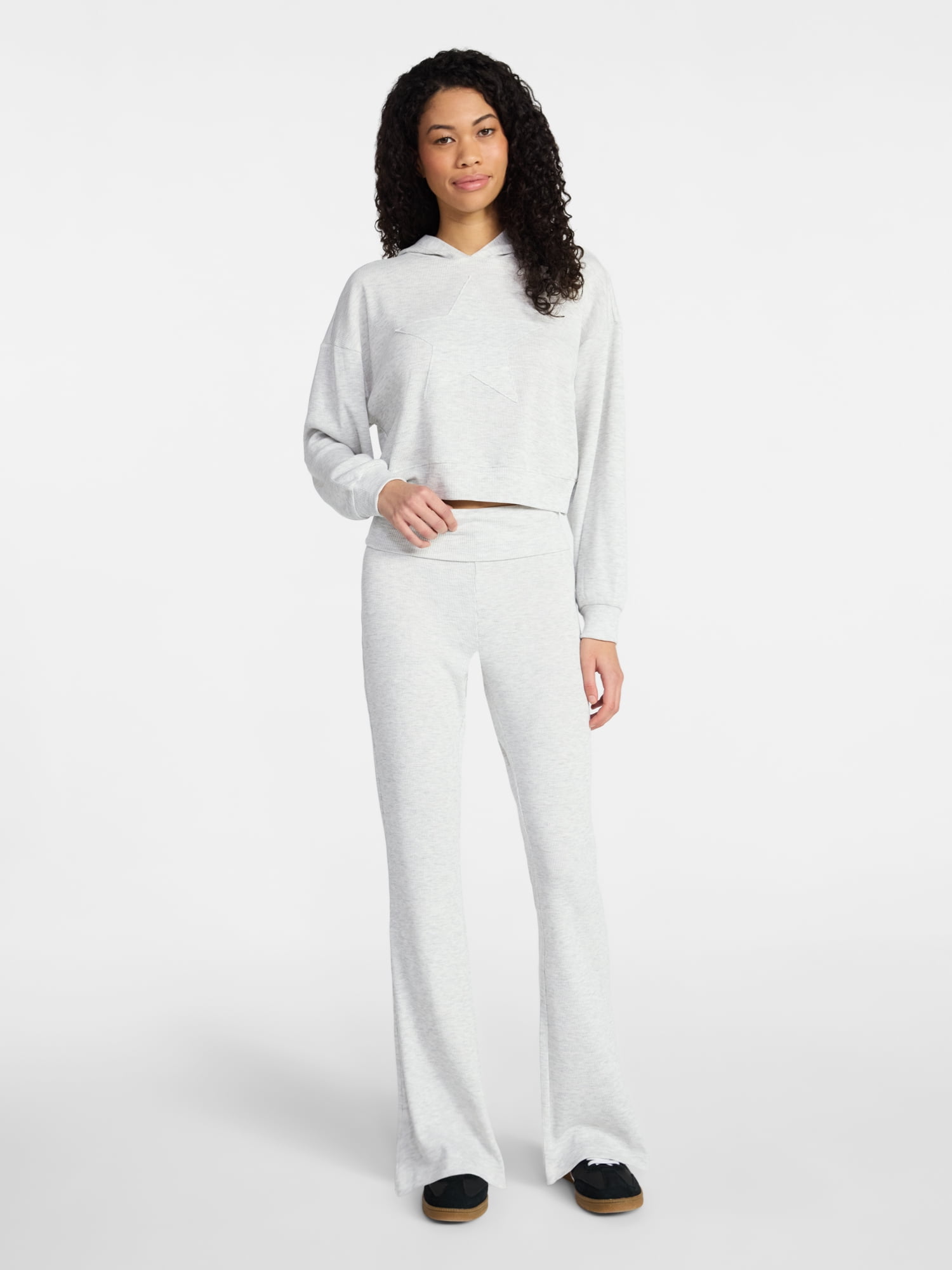 No Boundaries Star Hoodie and Foldover Flare Pants Set, 2-Piece