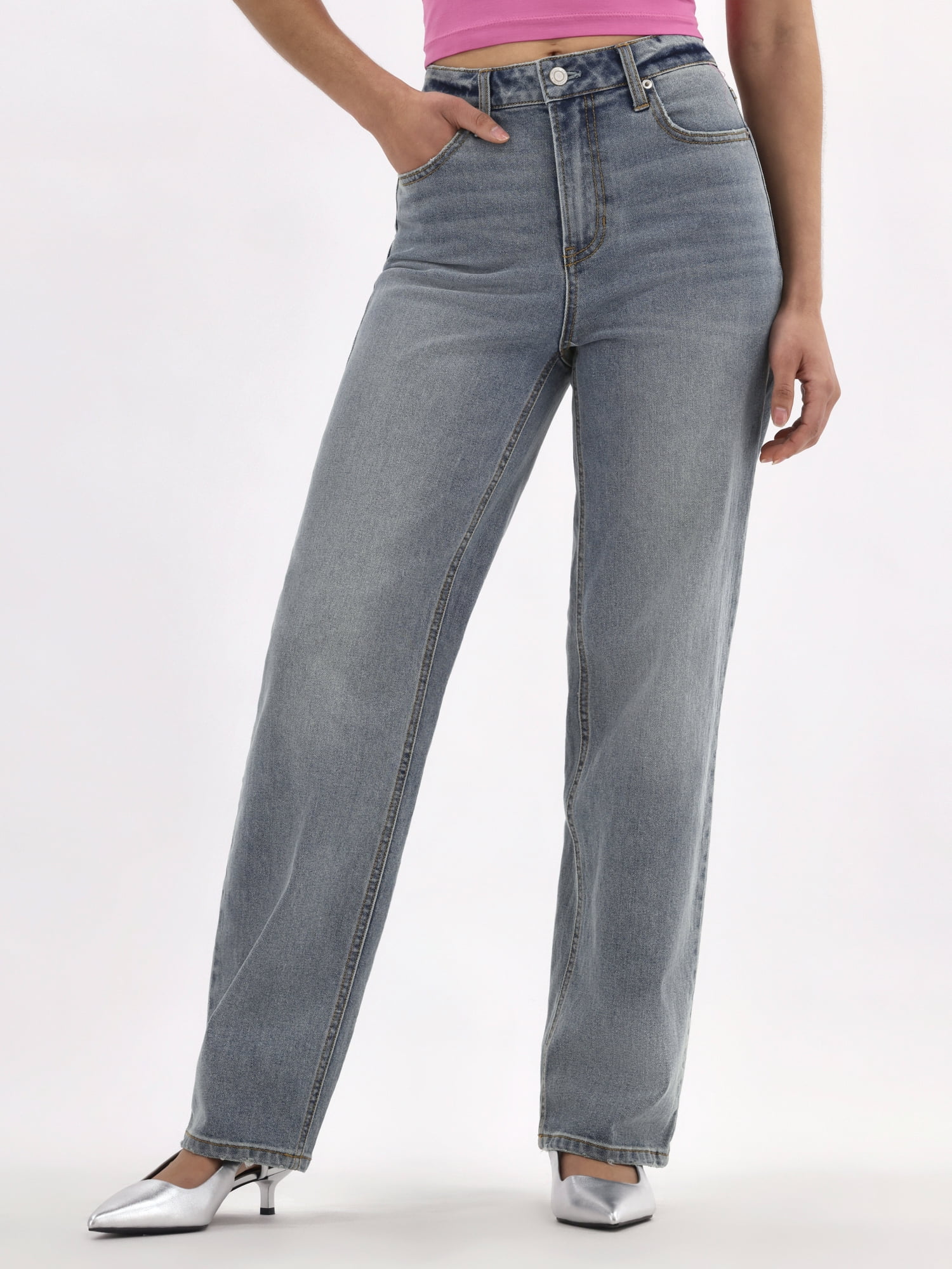 No Boundaries Women's Plus High-Rise Straight Leg Jeans, 30” and 32" Inseam, Sizes 00-24W