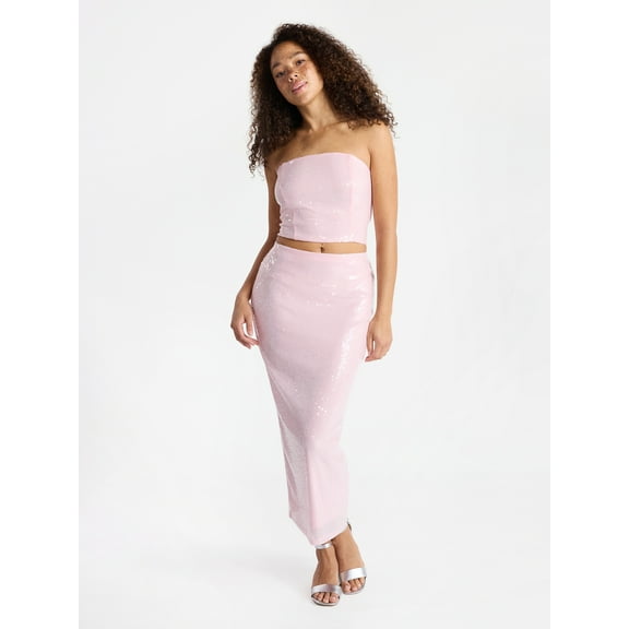 No Boundaries Sequin Strapless Tube Top and Maxi Skirt Set, 2-Piece, Women's