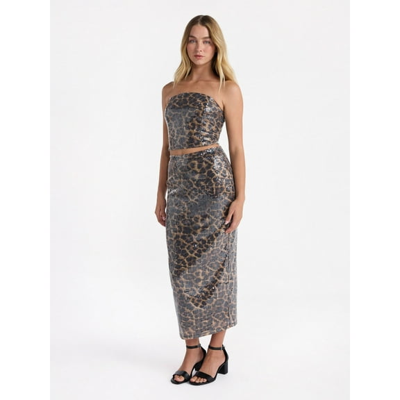 No Boundaries Sequin Strapless Tube Top and Maxi Skirt Set, 2-Piece, Women's