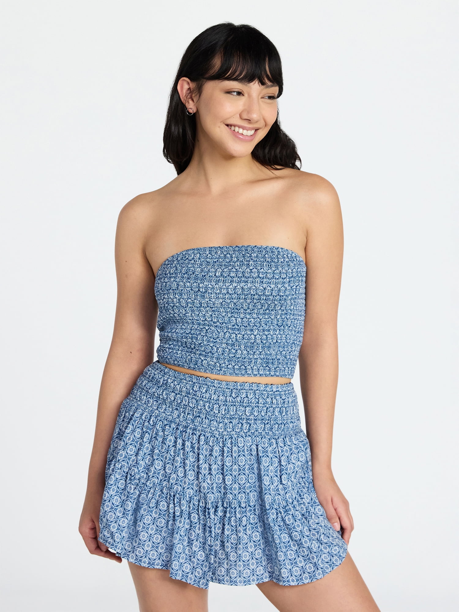 No Boundaries Strapless Top and Skirt Set, 2-Piece, Women's XXS-XXL