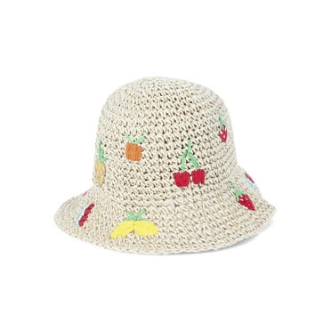 No Boundaries Straw Bucket Hat, Multi Fruit Embroidery