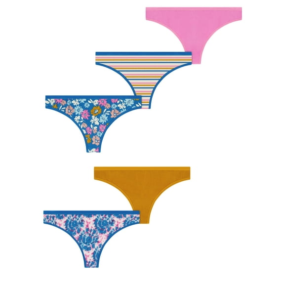 No Boundaries Stretch Ribbed Thong Panties, 5 Pack, Sizes XS-XXXL