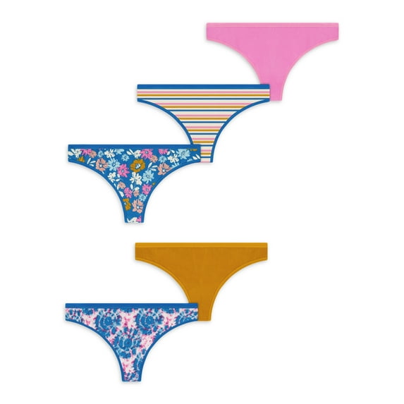 No Boundaries Stretch Ribbed Thong Panties, 5 Pack, Sizes XS-XXXL