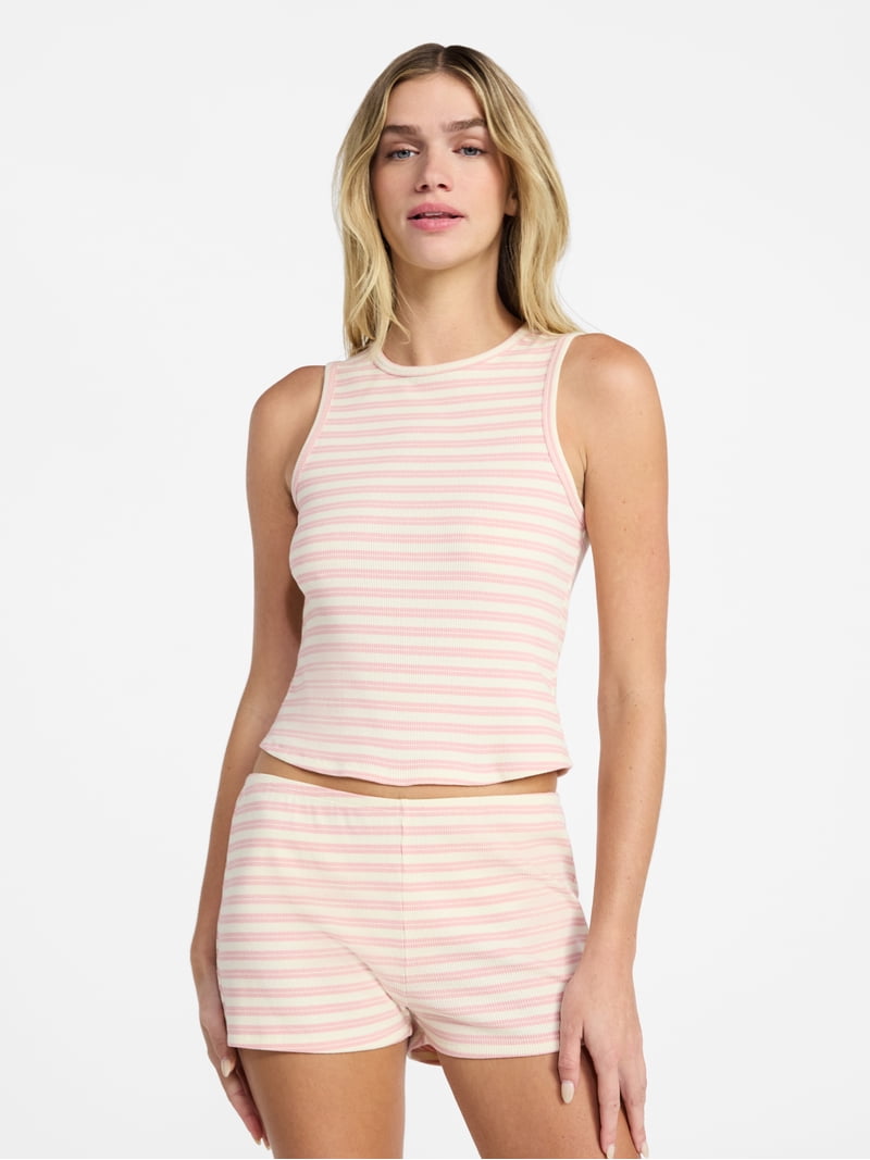 No Boundaries Striped Tank and Shorts Set, 2-Piece, Women's XXS