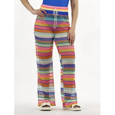 No Boundaries Striped Crochet Pants Coverup, Women's