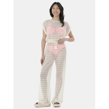 No Boundaries Striped Crochet Pants Coverup, Women's