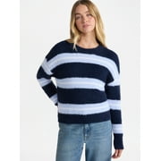 NO BOUNDARIES Striped Feather Sweater, Women's & Women's Plus