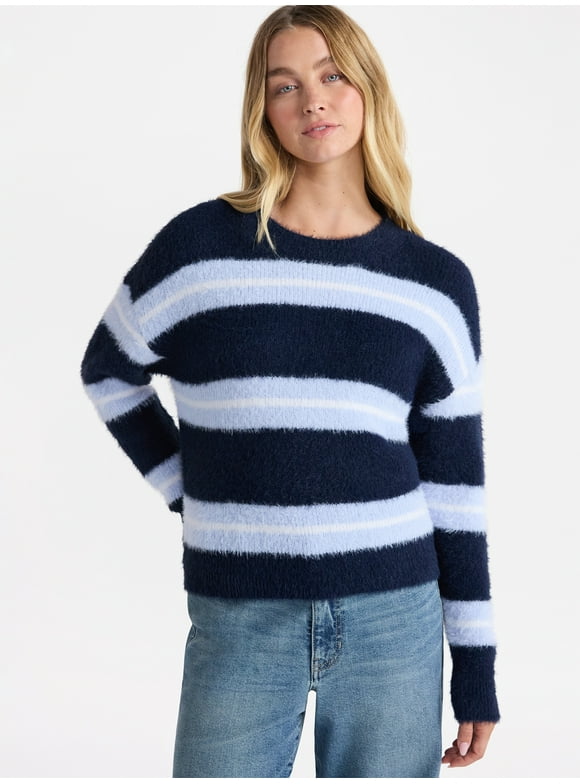 Striped Feather Sweater, Women's & Women's Plus