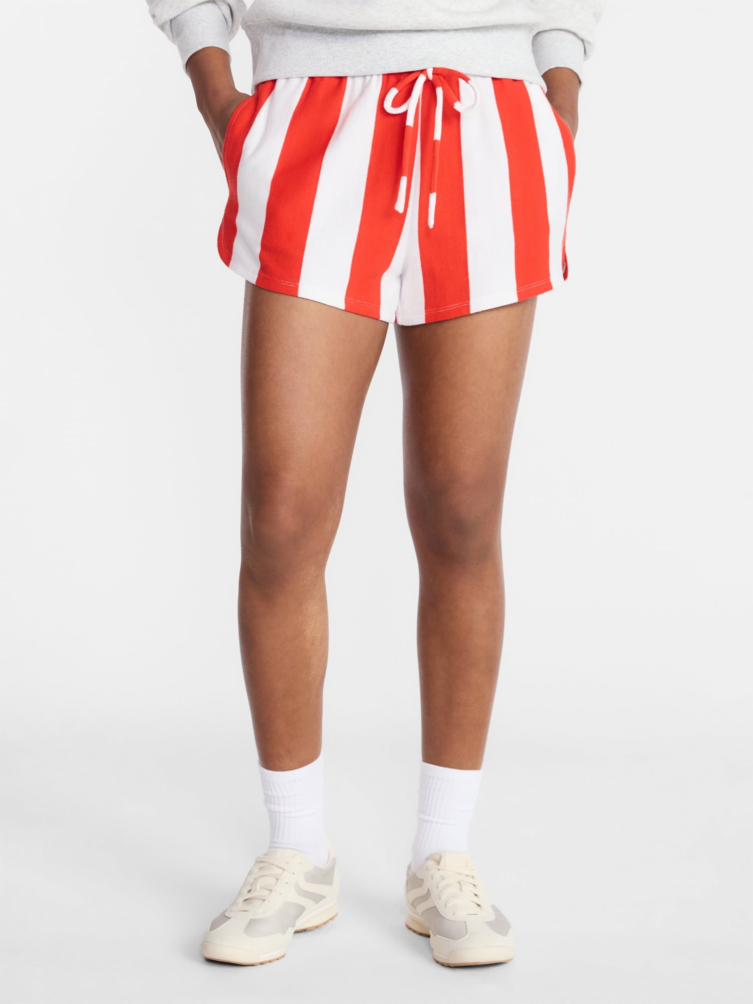 No Boundaries Striped French Terry Baja Shorts, 2.5" Inseam, Women's