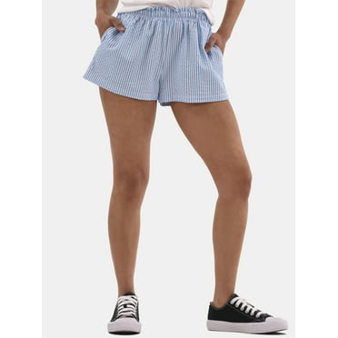 No Boundaries Striped Seersucker Bungee Shorts, 2" Inseam, Women's and Women's Plus