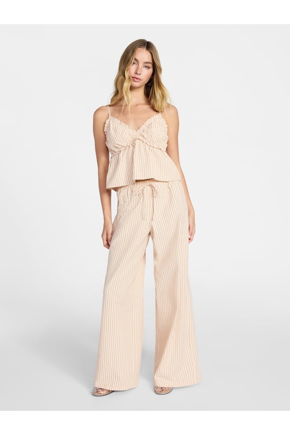 Striped Seersucker Ruffle Cami and Drawstring Pants Set, 2-Piece, Women's XXS-4X