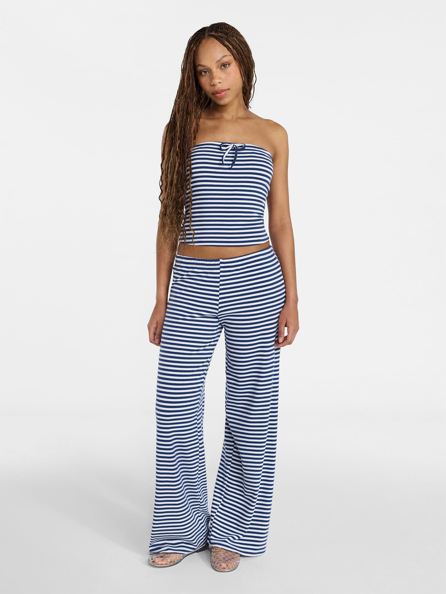 No Boundaries Striped Tube Top and Pant Set, Women's and Women's Plus