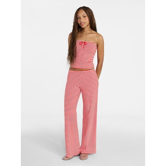 No Boundaries Striped Tube Top and Pants Set, 2-Piece, Women's XXS-XXL