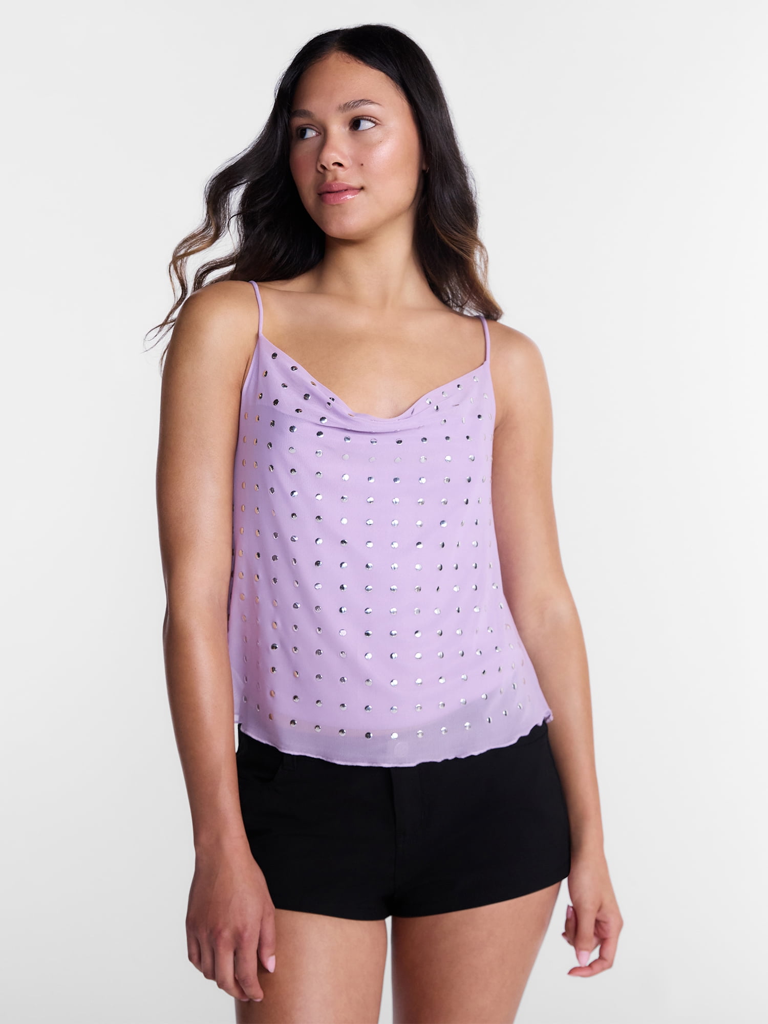 No Boundaries Studded Cowl Neck Cami, Women's XXS-XXL