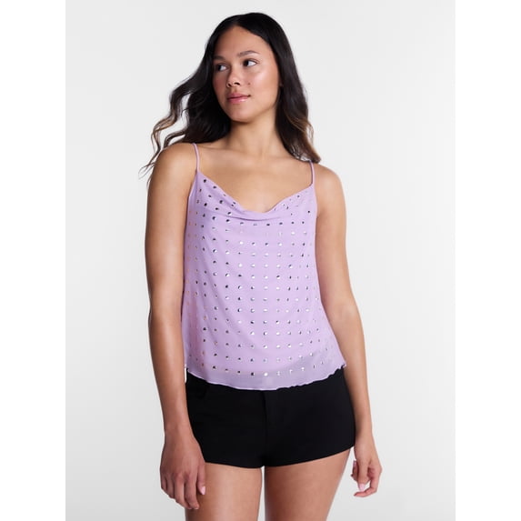 No Boundaries Studded Cowl Neck Cami, Women's XXS-XXL