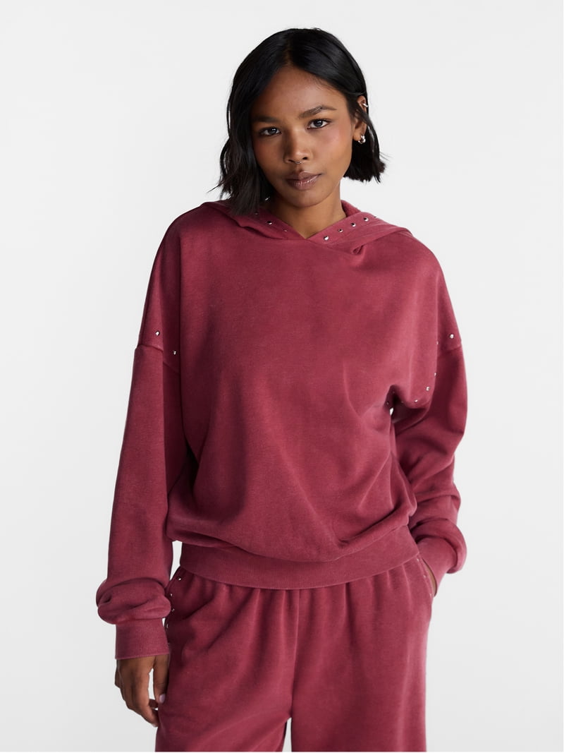 No Boundaries Mineral Wash Studded Fleece Oversized Hoodie