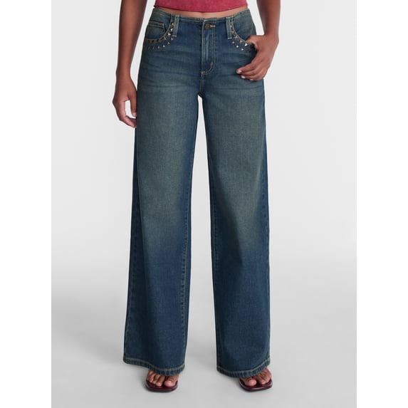No Boundaries Studded No Waist Baggy Jeans, 31.5'' Inseam, Women's XXS-XXL