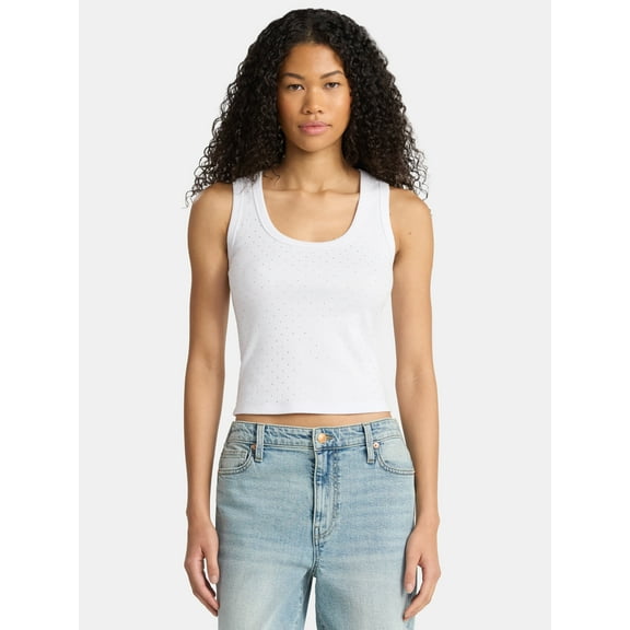 No Boundaries Studded Ribbed Tank Top, Women's