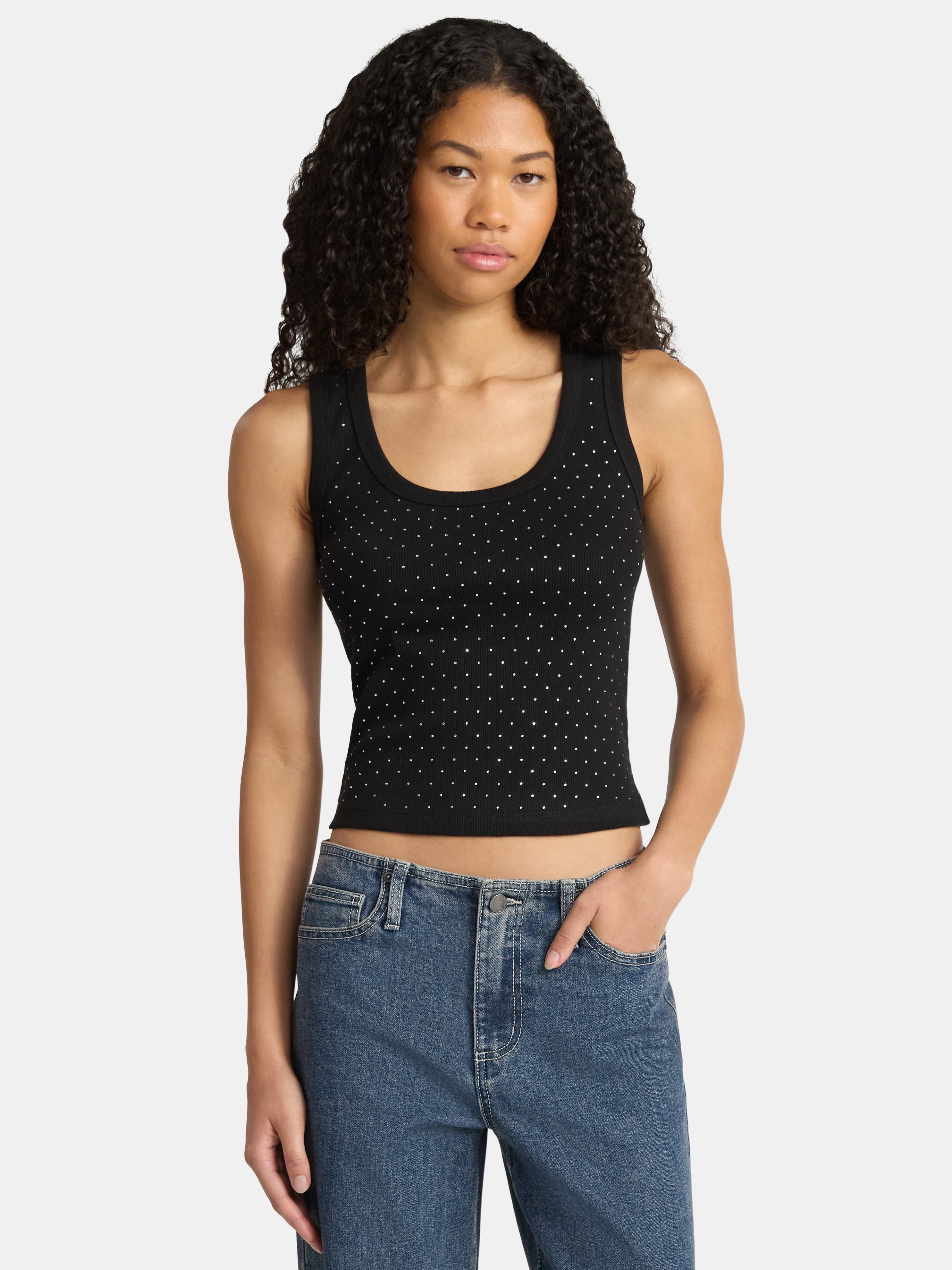 No Boundaries Studded Ribbed Tank Top, Women's - Walmart.com