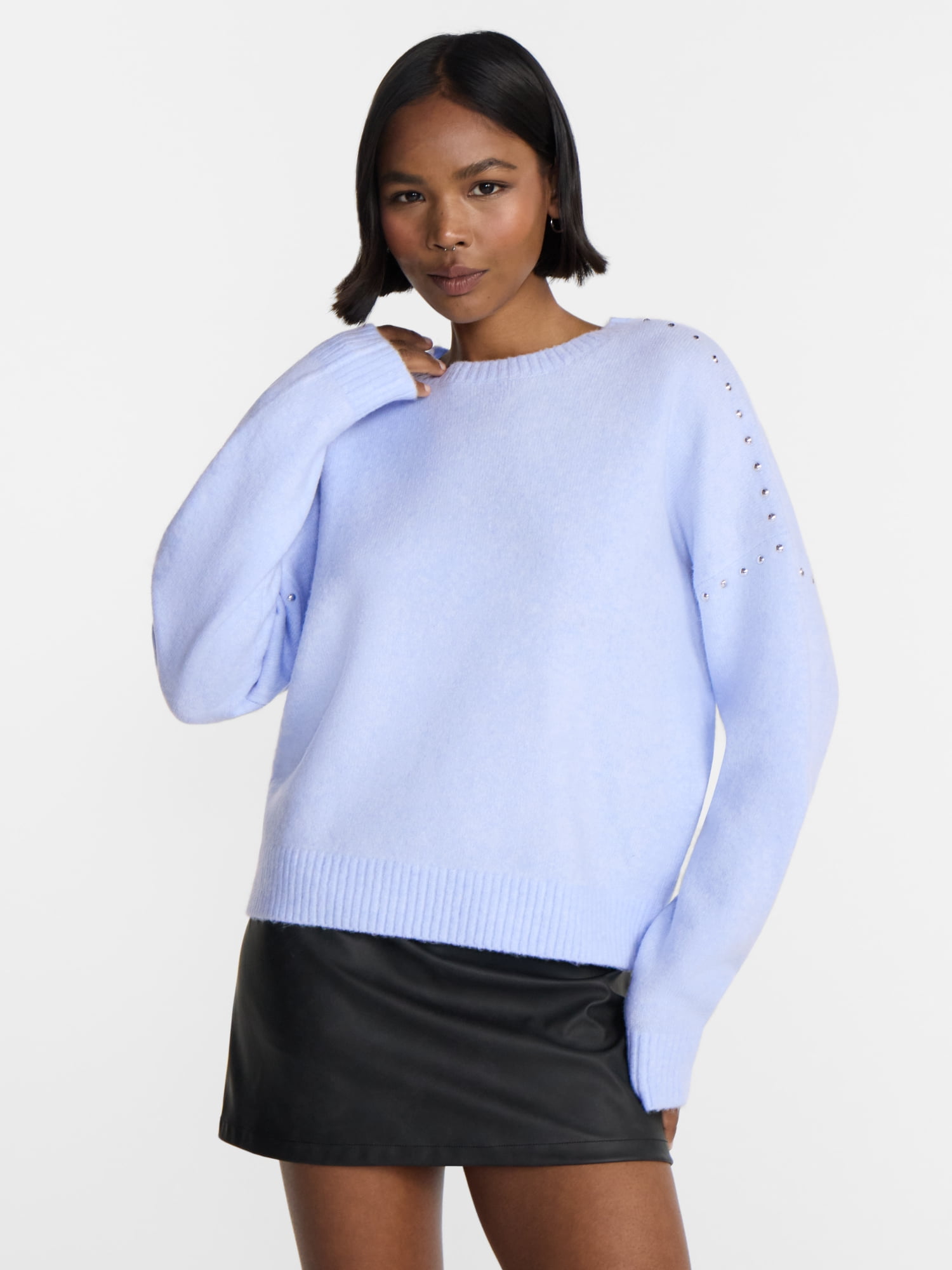 No Boundaries Studded Sweater, Lightweight, Women's and Women's Plus XXS-XXL